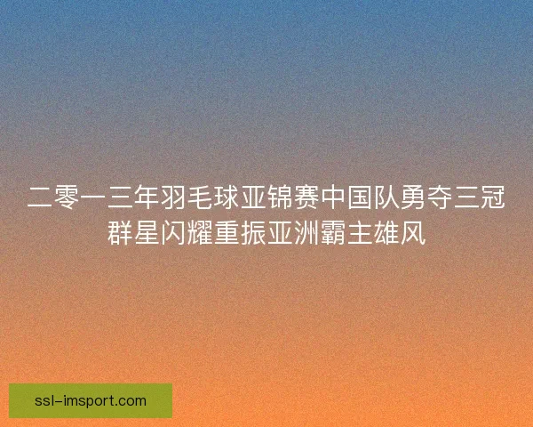二零一三年羽毛球亚锦赛中国队勇夺三冠群星闪耀重振亚洲霸主雄风